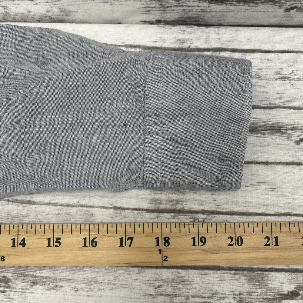 Rag & Bone Shirt Mens Medium Gray Chambray Linen Cotton Button Up Tailored Fit - Picture 8 of 13